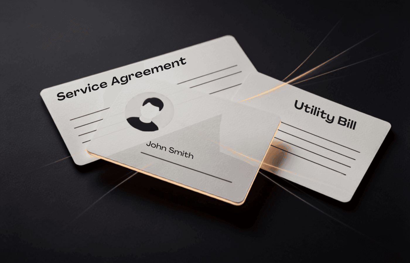 Passport, service agreement, and utility bill documents